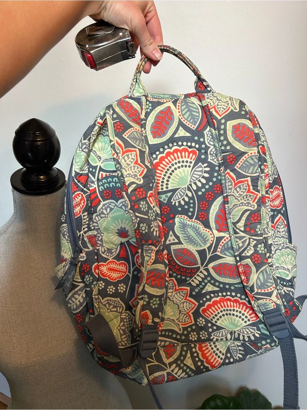 Retired Vera Bradley Nomadic Floral Quilted Large Backpack School red gray